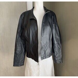 Wilson Y2K Black Leather Jacket Womens Large Zip Front And Pockets XL